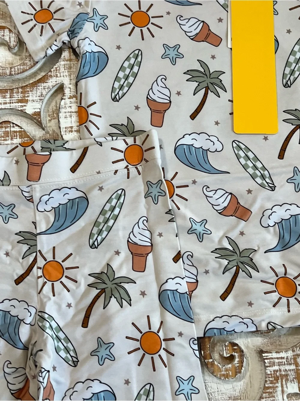 Kids Summer Bamboo  Set - Surf & Sun Print in Light Cream
